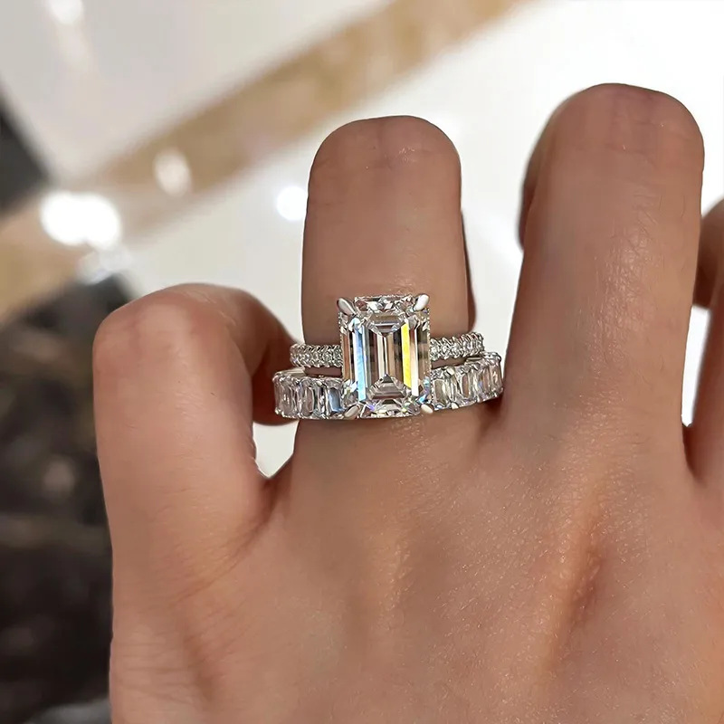 Choucong Brand Classical Jewelry Wedding Rings 925 Sterling Silver Fill Emerald Cut 5A Cubic Zircon CZ Diamond Gemstones Party Women Couple Bridal Rin