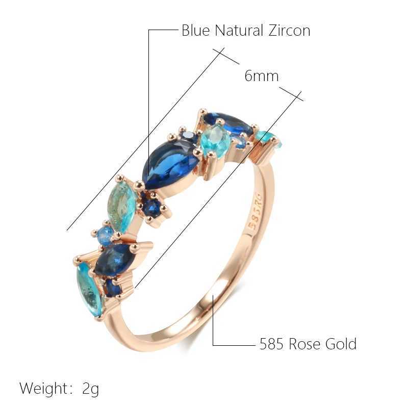 Kinel 585 Rose Gold Womens Ring Luxury Blue Natural Zircon Ethnic Wedding Jewelry Daily Party AccessoriesXJ250412