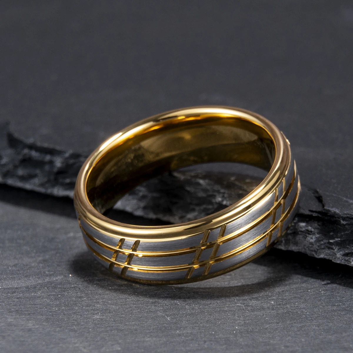 Tungsten carbide ring mens 8mm fashionable gold groove wedding ring suitable for couples dates and anniversaries comfortable fit 250407