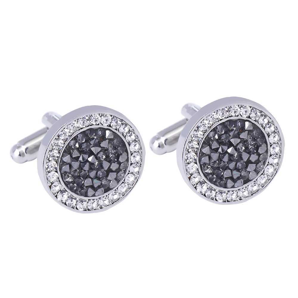 2 pieces/set of new high-end fashionable mens shirt crystal cufflinks luxurious design silver round blue rhinestone cufflinksT250412