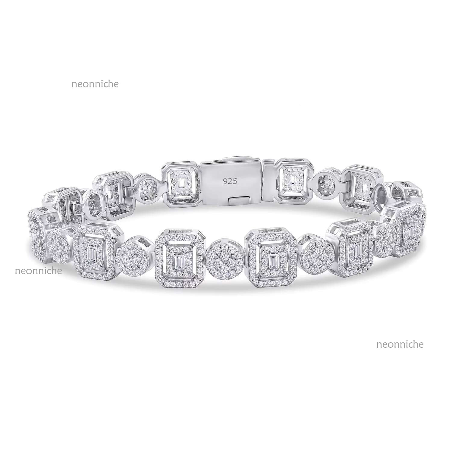 Hip Hop Jewelry 8.5mm White Gold Sier Cluster VVS Baguette Moissanite Dia Ice Out Tennis Bracelet for Men Women