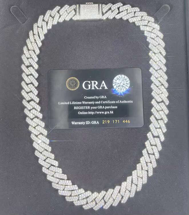 Pass Diamond Testing 15mm Wide 2Rows Cuban Link Chains 925 Silver HipHop VVS Moissanite Chain Men Jewelry