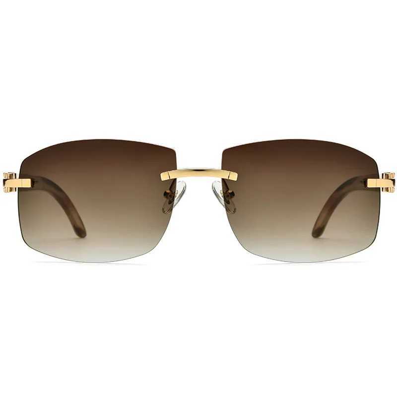 Natural Black Buffalo Horn Handmade Rimless Sunglasses Classical Luxury Uv400 Gradient Unisex Unique Texture Outdoor EyeglassesC250411