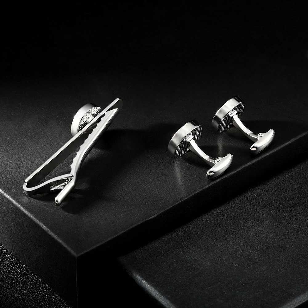 Texture Mens Blue Crystal Dustproof Round Cufflinks and Tie Clip Set Unique Whale Back Buckle Free ShippingT250412