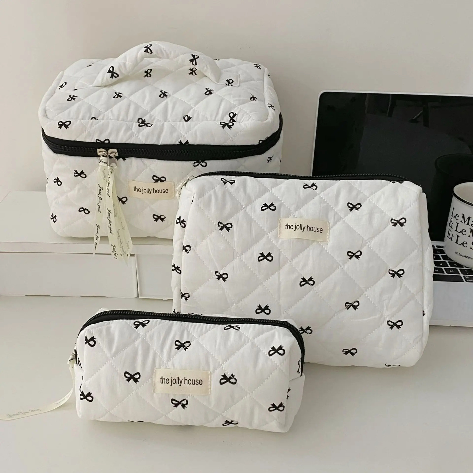 Fashion Cherry Handbag Womens Makeup Bag Portable Cute Womens Cosmetics Toilet Storage Bag Handbag Cotton Quilted Zipper Bag 250410