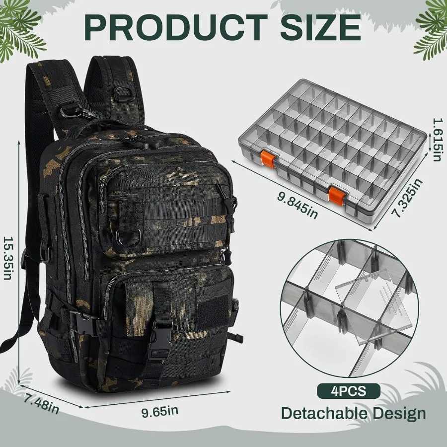 Fishing Tackle Backpack with Rod Holders and 4 Tackle Boxes Large Storage Fishing Bags Water Resistant Tackle Bag for Camping H Z250411