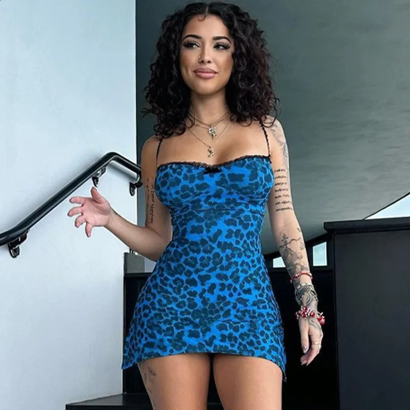 Lygens Leopard Print Sleeveless Slit Mini Short Dresses Sexy Party Vacation Beach Fashion Summer Y2K Streetwear Casual Clothes 250409