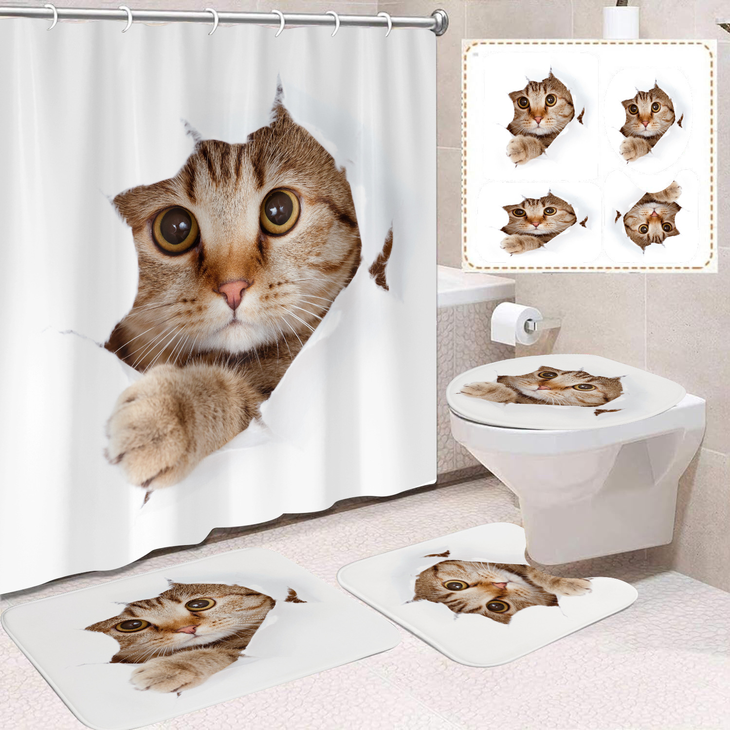 YL-37690 Customized 3D High-Definition Digital Printed Polyester Waterproof and Mildew-Proof Shower Curtain Set