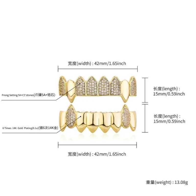 TOPGRILLZ Hip Hop Full CZ Stone Teeth Grillz Hat Cube Zircon Ice Out Mini Paving Mens and Womens Jewelry Top and Bottom Charm Grill W250412