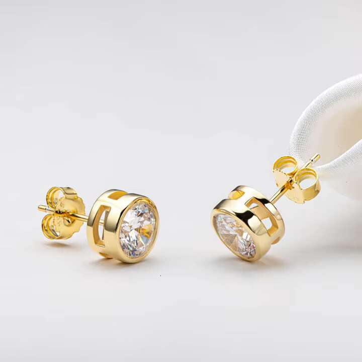 925 Sterling Silver Gold Plated 1ct Round Moissanite Earrings Men Earrings Set Wholesale Moissanite Jewelry