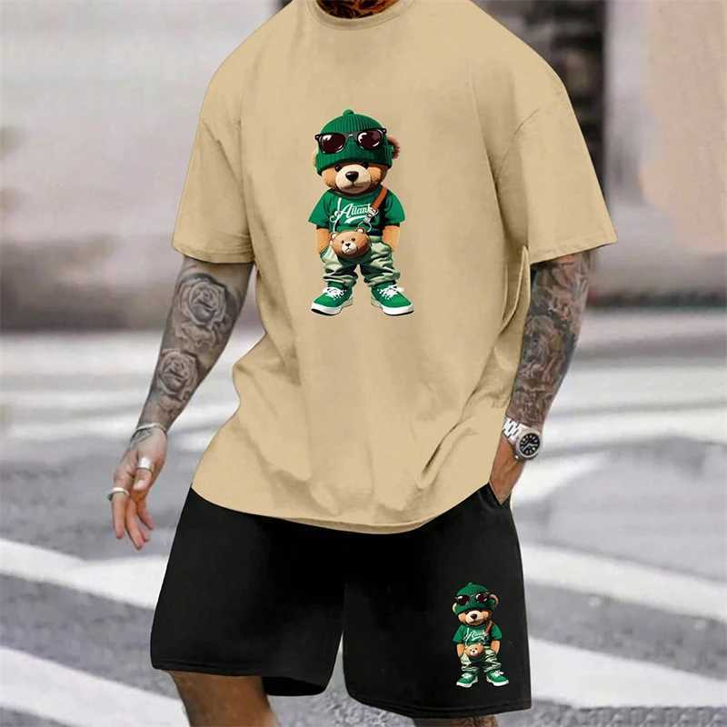2024 New Summer Fresh Breathable Leisure Travel Set Fashion Trend Street Style Mens Wear Oversized Mens Loose TopXJ250412