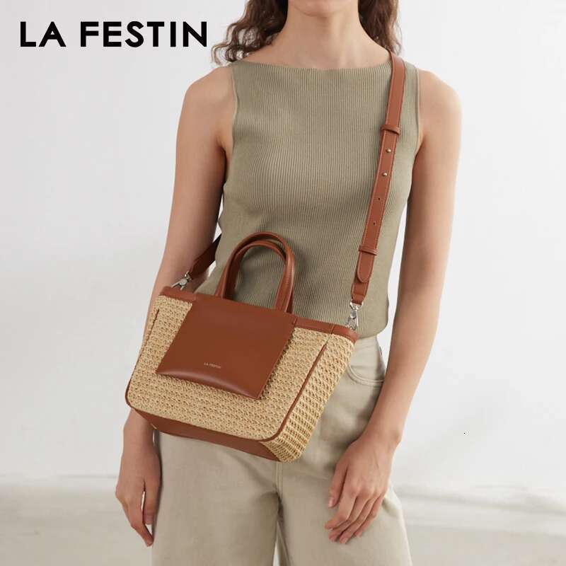 LA FESTIN Original Woven Beach Seaside Travel Large Capacity Handbag 2024 New Designer Shoulder Crossbody Bag