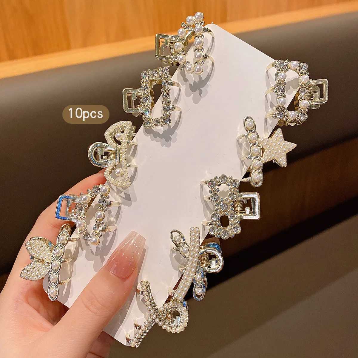 10 imitation pearl rhinestone small grab clips fashionable and sweet hair clips suitable for daily use as hair accessories Y2504012