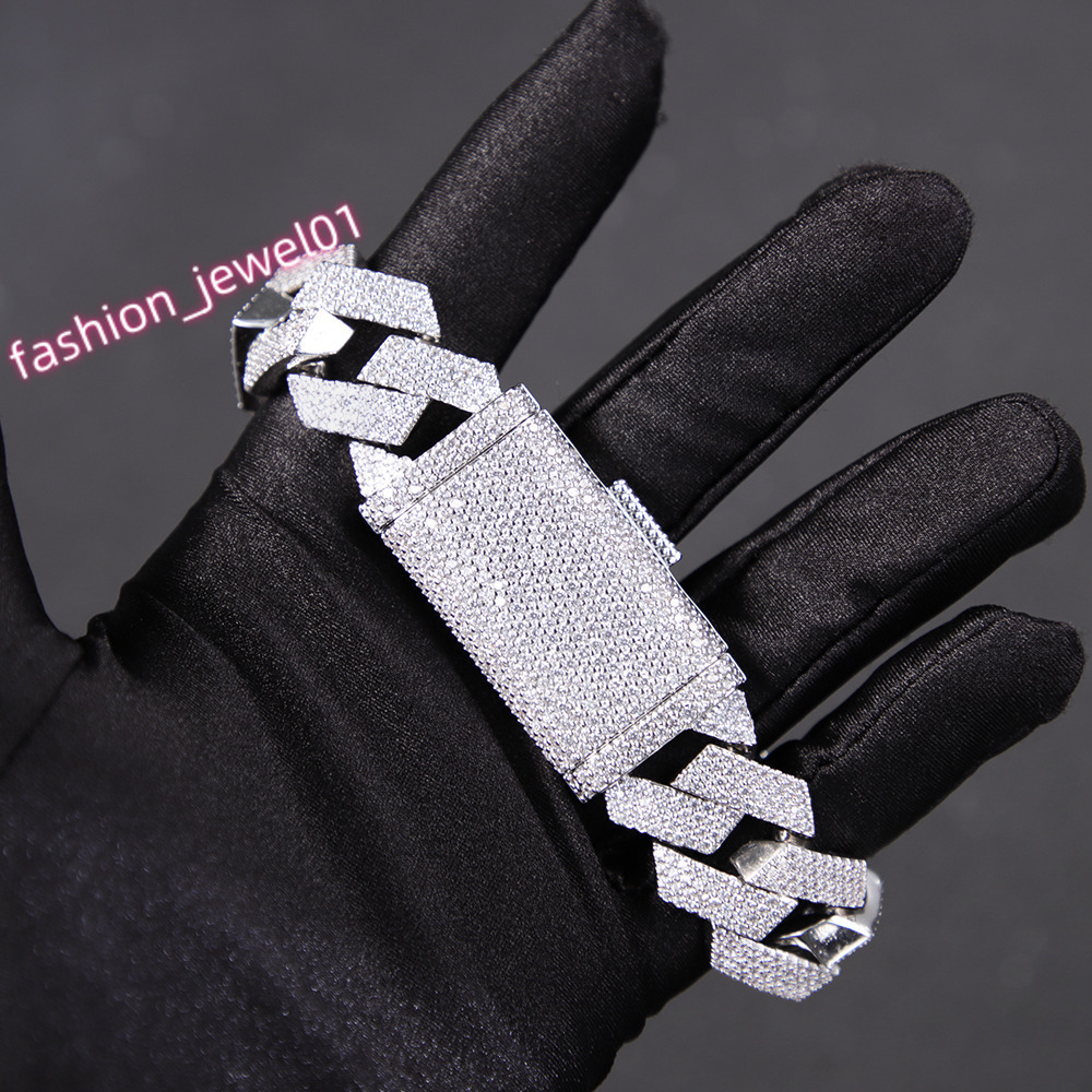 Yu Ying Made Heavy Silver Weight 18k Gold Plated Sterling Silver Cuban Link Moissanite Bracelet for Mens Fashion Hiphop Jewelry