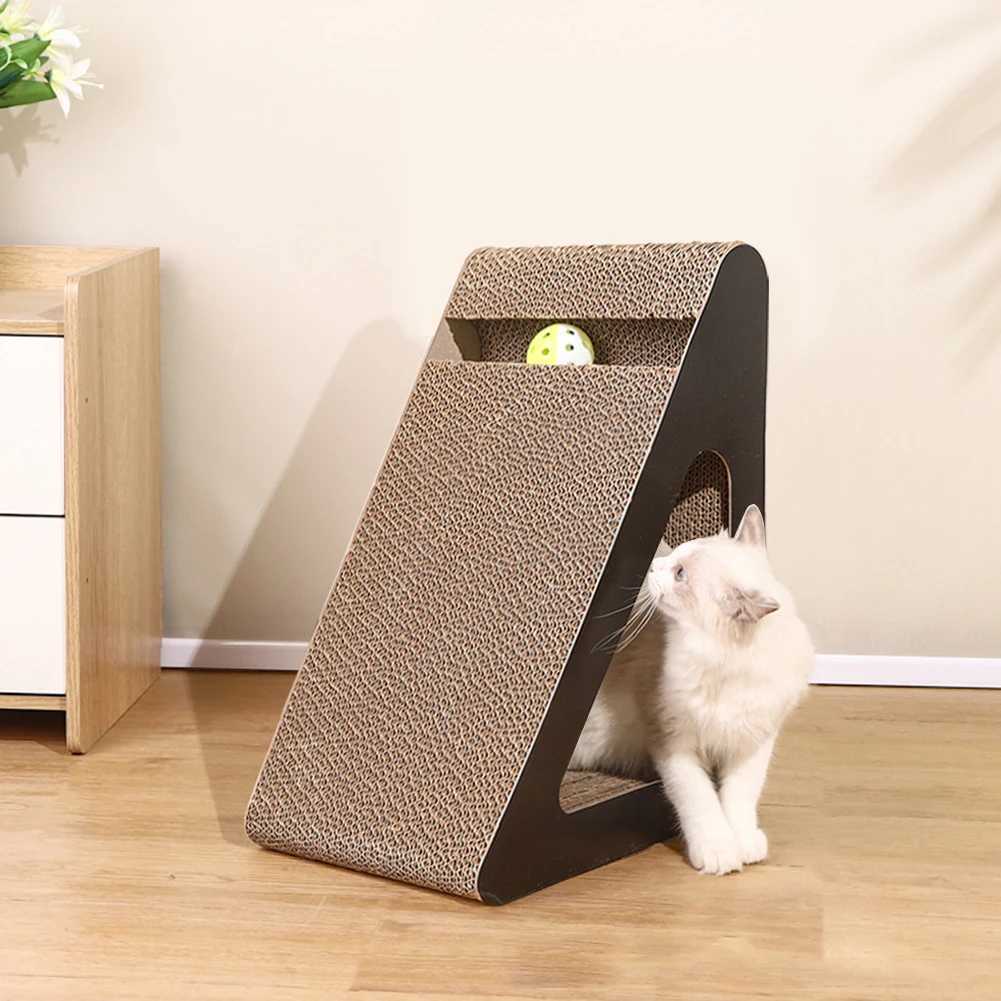 2-in-1 cat scraper cardboard triangle with rotating ball sturdy scratch resistant relieving cat stress toy for pets Y250412