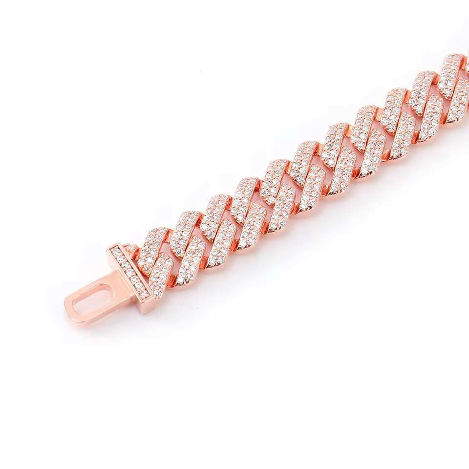 Factory Custom 10k Rose Gold Cuban Bracelet 10mm 12mm Moissanite Cuban Chain Hip Hop Jewelry Womens Bracelet and Necklace