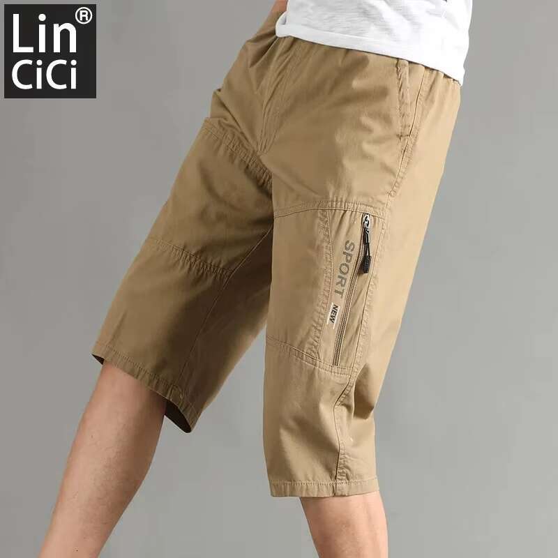 XL-6XL Men's Summer Pure Cotton Casual Shorts loose and Slimming Work Home Pants Large Pocket Zipper Decoration