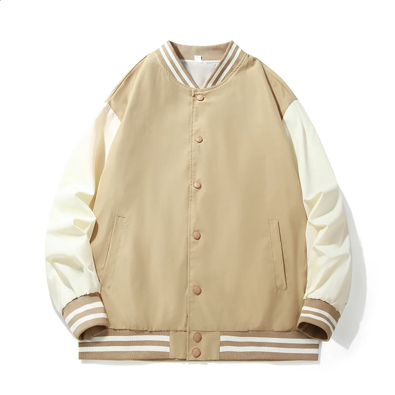 Button pocket holder collar jacket mens baseball uniform youth autumn warm retro jacket mens fashionable shoulder strap patch work uniform 250411