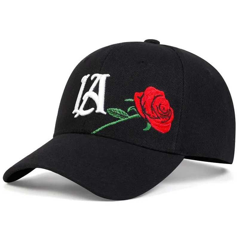 Neutral LA Rose Embroidered Baseball Cs Spring and Autumn Outdoor Adjustable Casual Hat Sunscreen HatXJ250411