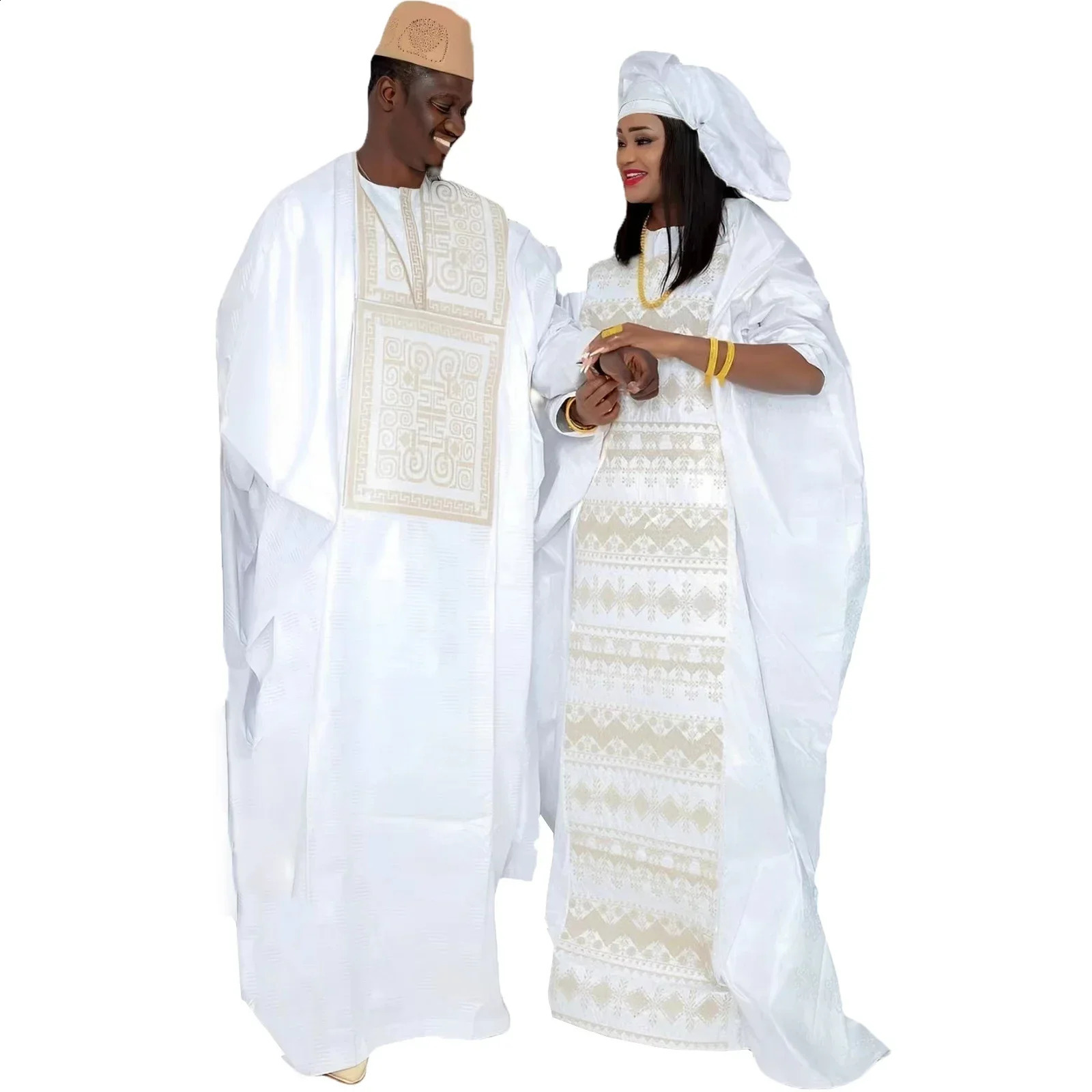 African couple dress traditional Bazaine ed floor length with scarf 250411