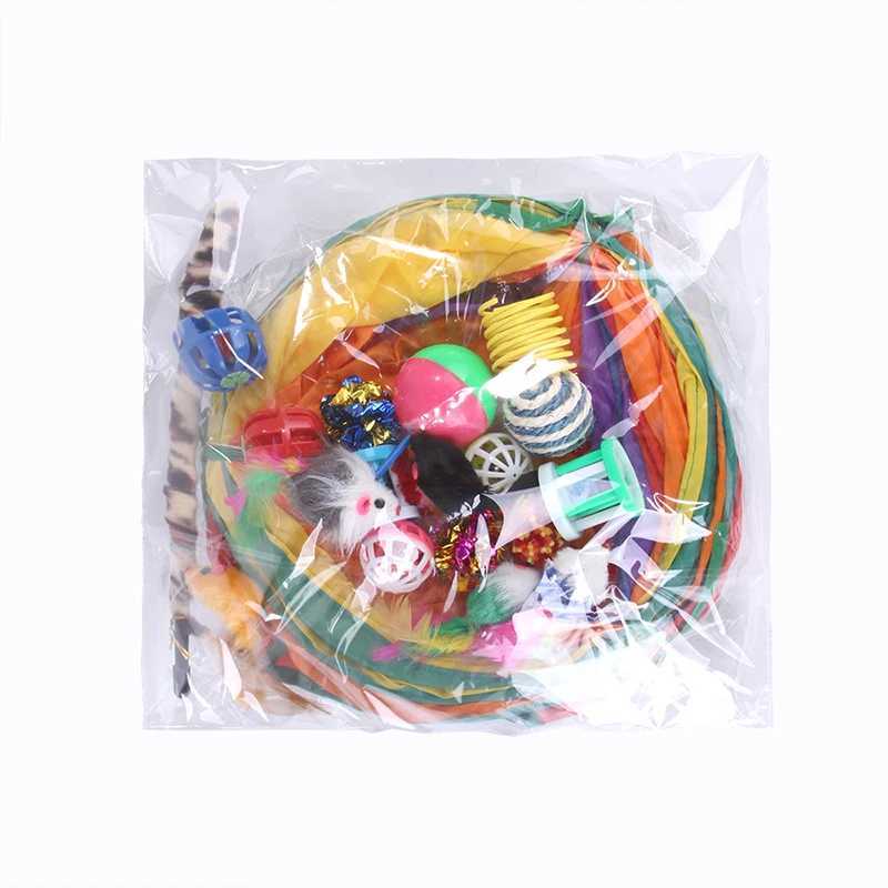 Cat Toy Rainbow Tunnel Set Folding Cat Kitten Play Tunnel Chat Mouse Supply Simulated Fish Cat Accessories Y250412