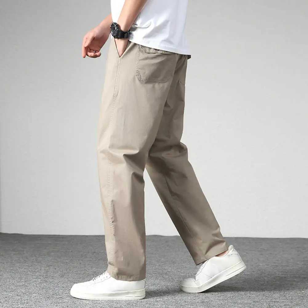Mens pants loose fit multiple pockets solid color mid waist thin casual smooth soft breathable mens summer autumn TrouserXJ250412