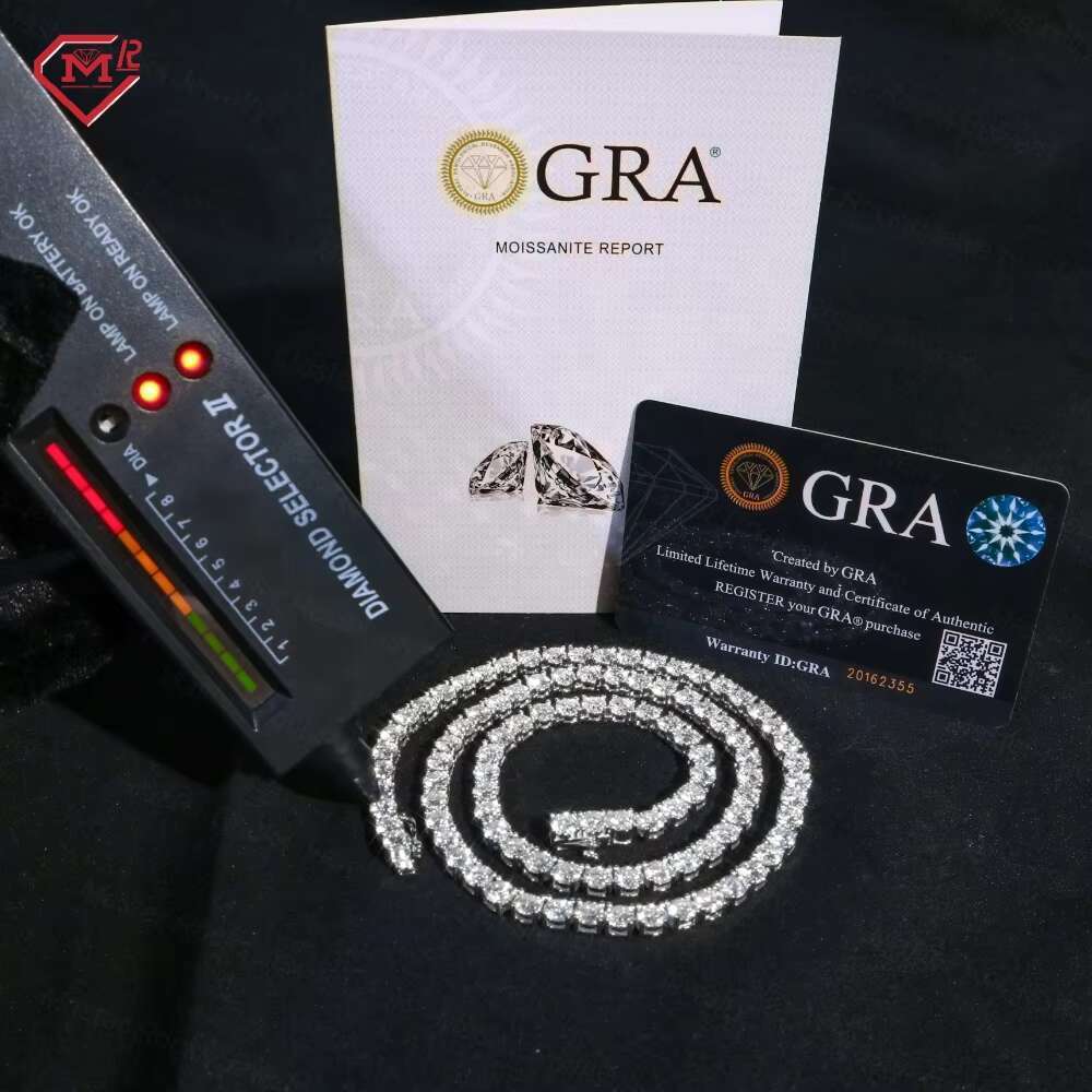 3mm 4mm 5mm VVS Iced Out Chain Tennis Necklace White Gold 925 Sliver Moissanite Tennis Chain