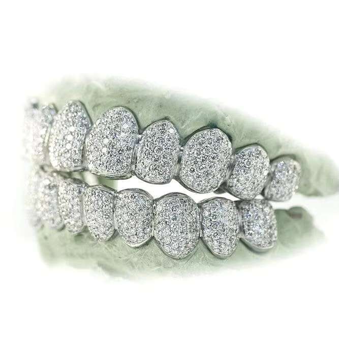 Sturdy Fine Jewelry 14K White Gold Moissanite Diamond Studded Dental Tooth Grillz for Sale at Affordable Prices