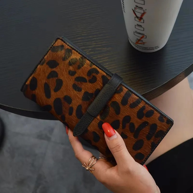 womens wallet high-quality genuine leather leopard black clutch wallet trend fashion long card holder 250411