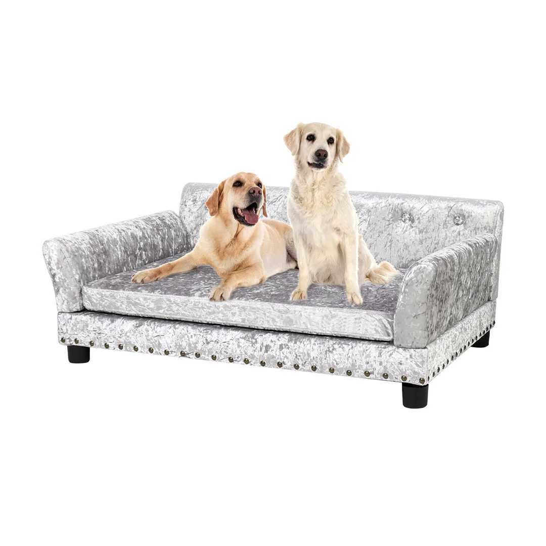 Luxury dog sofa bed with silver Dutch velvet decoration equipped with detachable pads suitable for medium to large dogs X250412