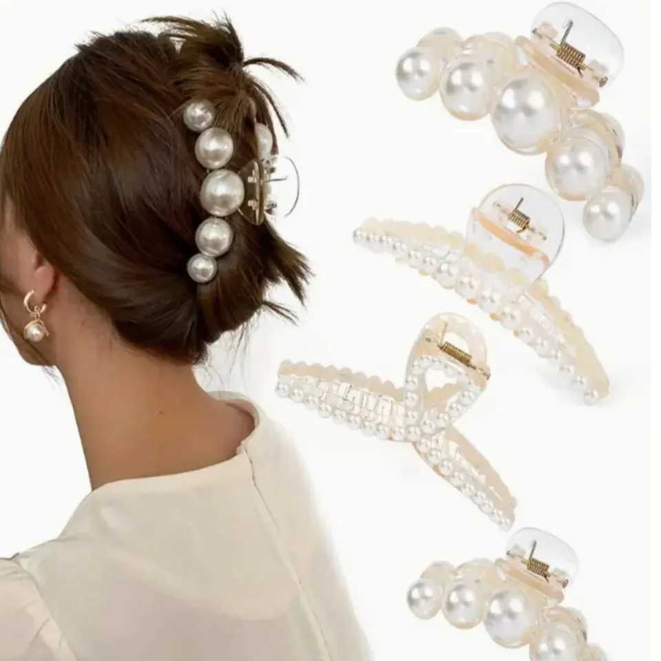 4 pieces of shark clip hair accessories temperature version simple universal fashionable gentle pearl grab clip Y2504012