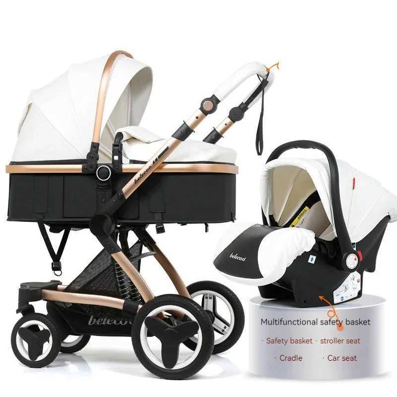 2025 New 3-in-1 Waterproof Pu Leather Luxury Baby Cart with Adjustable Car Seat Handle Mosquito Net Foot Cover W250411