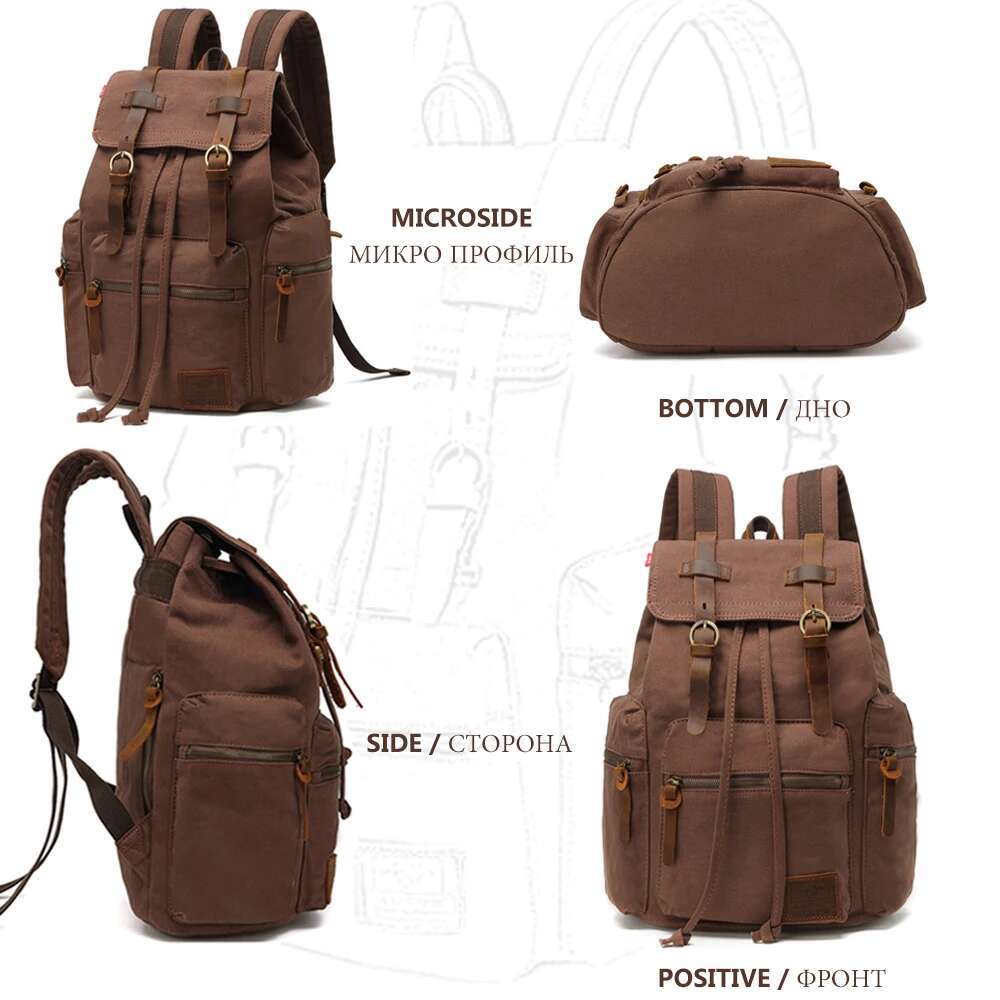MARKROYAL Canvas Retro Men's Suitable 14 Inch Laptop Bag Vintage 36-55L Wear-Resistant Backpack Coffee Dripshipping