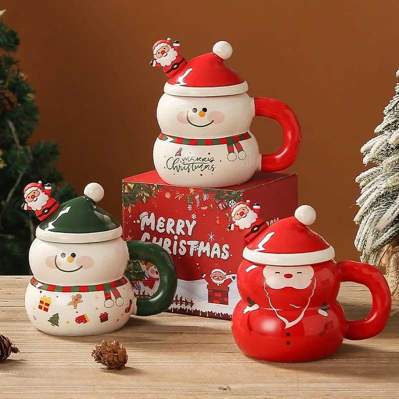 Christmas Creative Christmas Ceramic Cup Cartoon Snowman Mugs Gift Box for Christmas Household Coffee Mug Milk Cup Y251112
