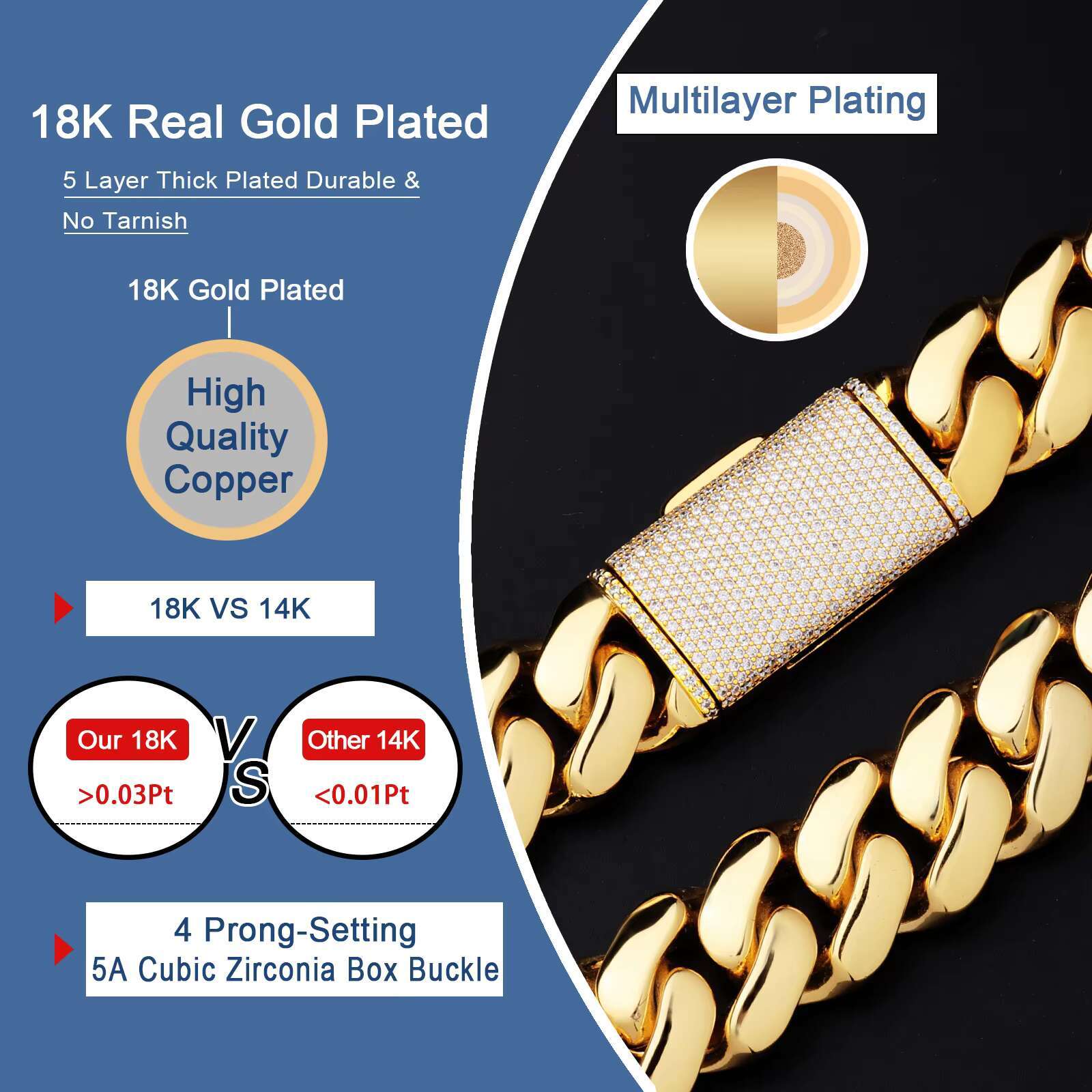 Short chubby multi size Miami necklace, truly gold-plated hip-hop men's and women's gold Cuban chain