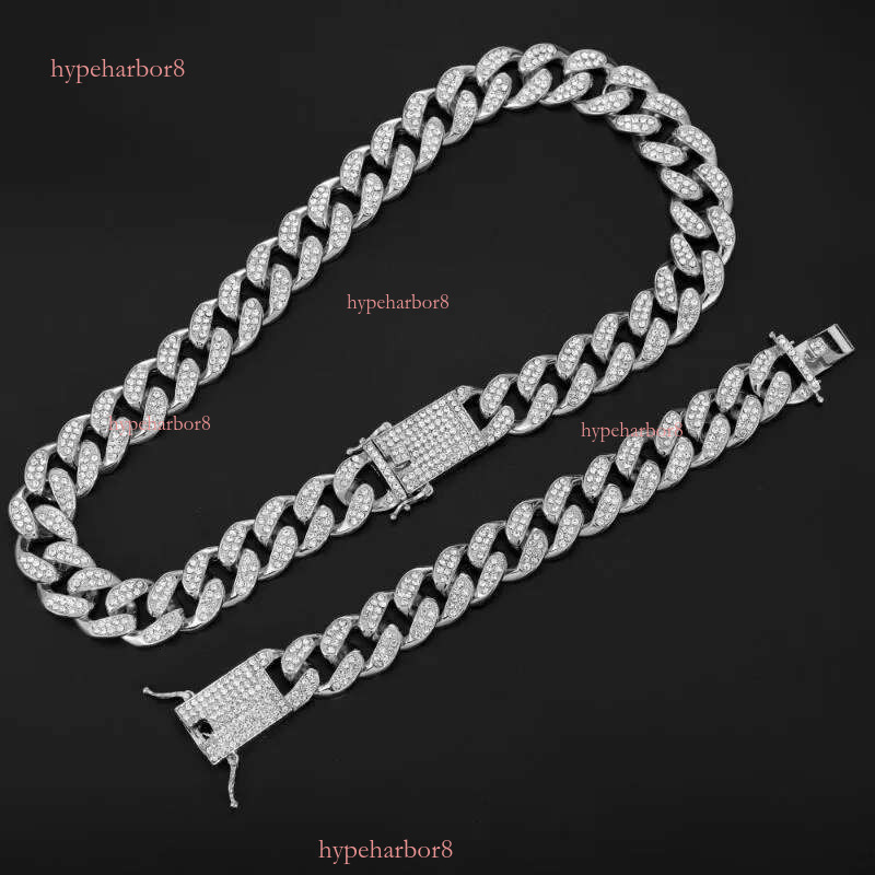Chains 20mm Miami Prong Cuban Chain k Sier Color Necklaces 2 Row Full Iced Out Rhies Bracelet Set For Mens Hip Hop