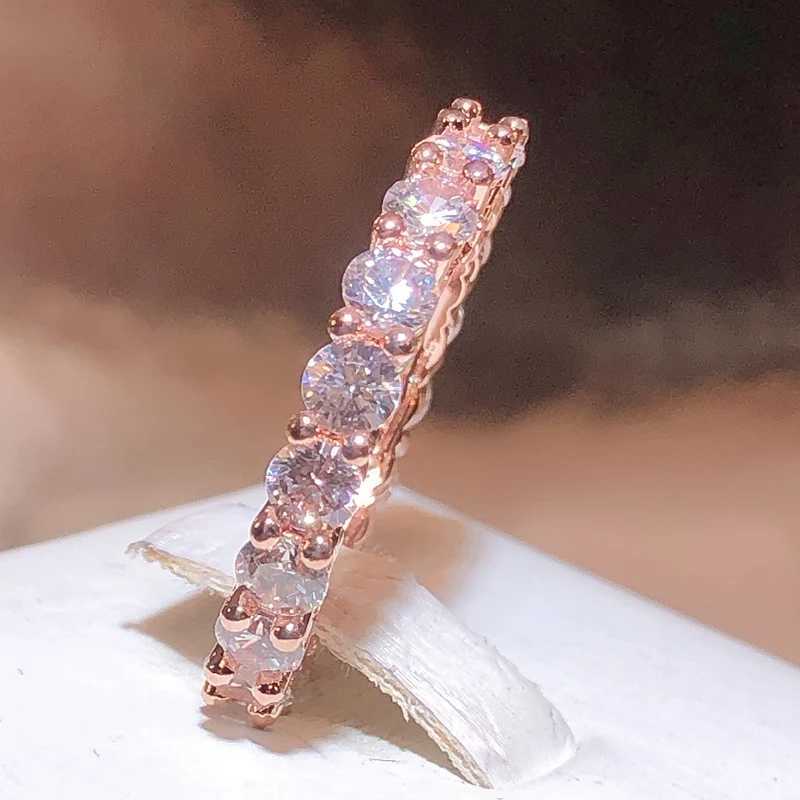 925 printed fashionable white zirconia diamond ring ultra-thin rose gold ring for women party wedding birthday gift wholesaleXJ250412