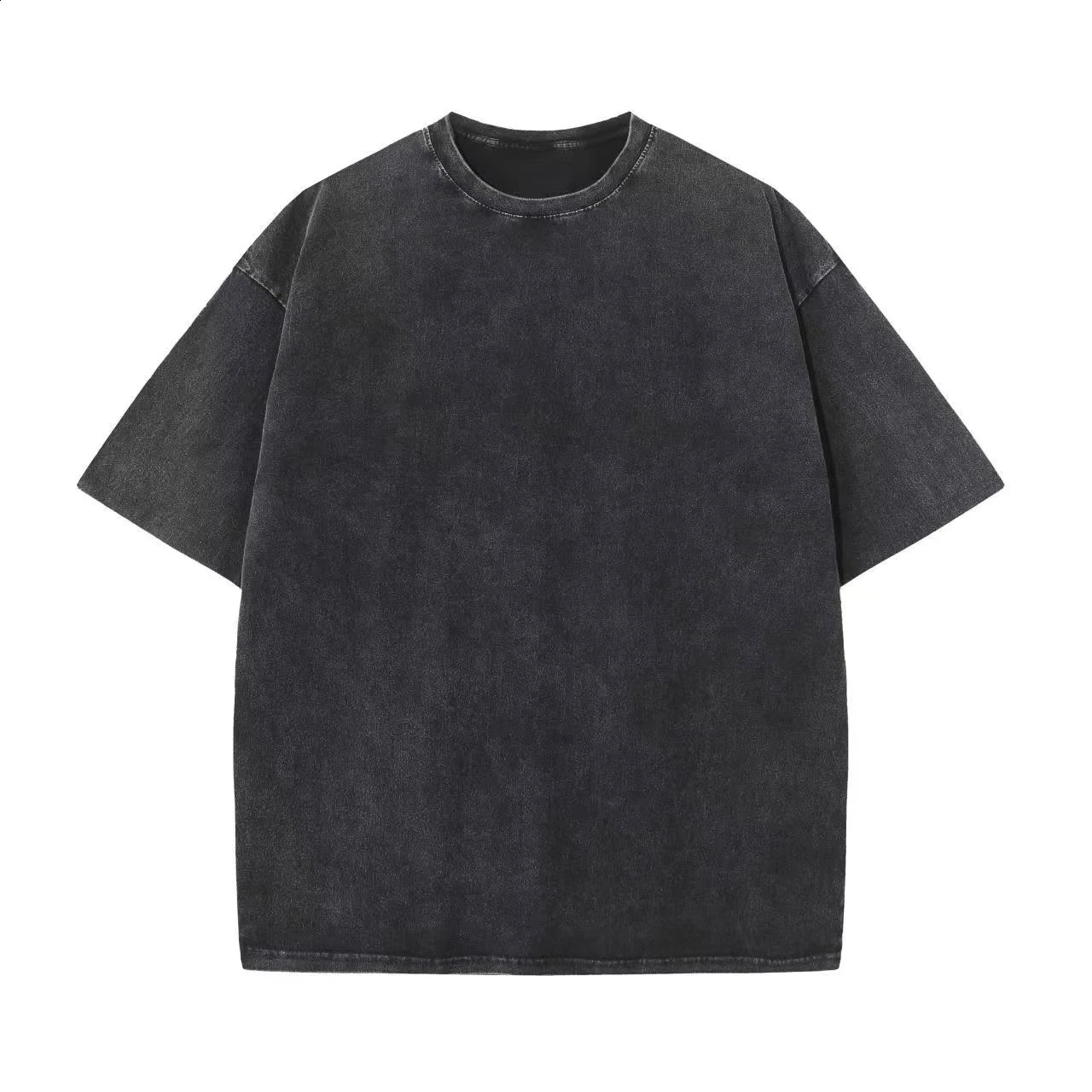 Hip Pop Oversized Short-Sleeved Tshirt Acid Washed Pure Cotton Solid Shirt Retro Harajuku for Men and Women Loose Tees Unisex 250411