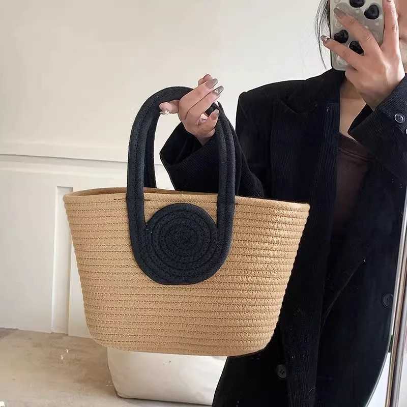 Womens simple folding Str handbag Diagal holiday cotton rope womens handbagXJ250412