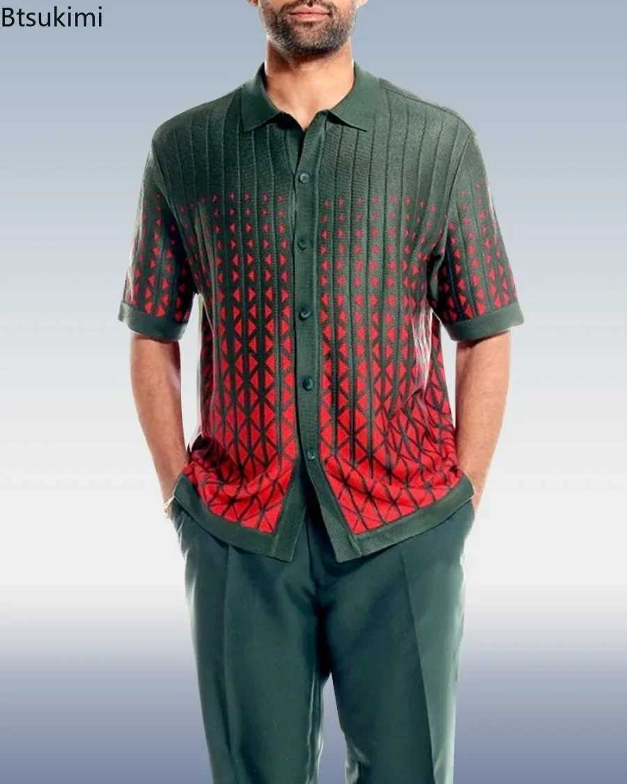 New 2025 mens casual outdoor pants set retro printed shirt+pants 2PCS set fashionable beach style top+Trouthers mens set S-6XLXJ250412