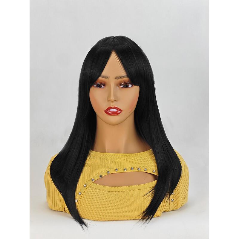 Long Natural Women,Natural Black Wigs with Bangs Layered Shoulder Length Synthetic Wig for Daily Party (24 inch)