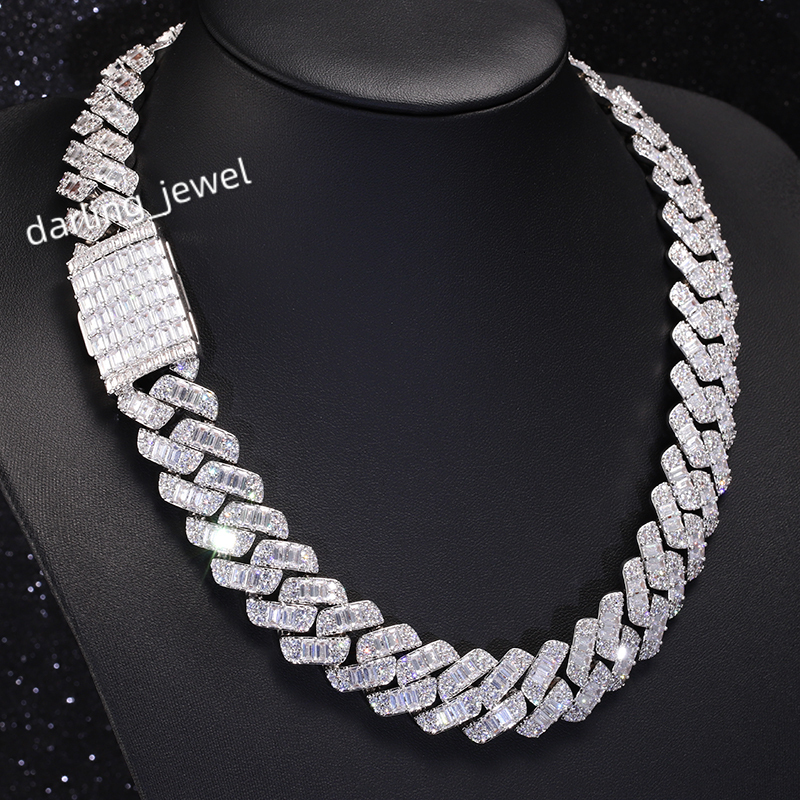 Customization Cuban Chain Sterling Silver VVS Moissanite baguette Heavy Miami Style Chain for Men s Hiphop Life