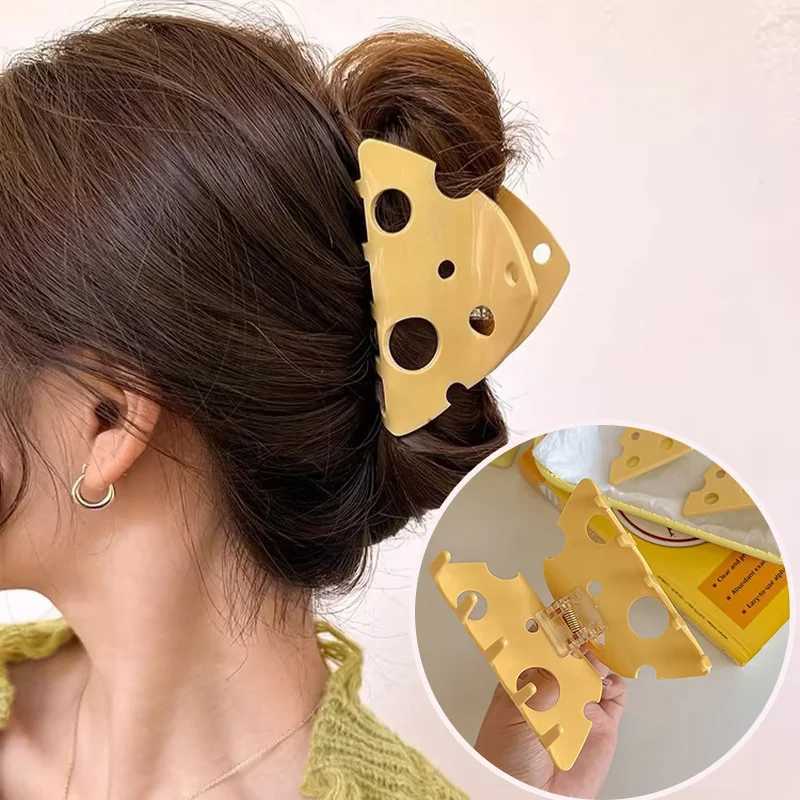 New Solid Color Acrylic Cheese Hair Clips Elegant Women Korean Style Hairpin Funny Food Shark Cawl Clip Girls Hair Accessories Y2504012