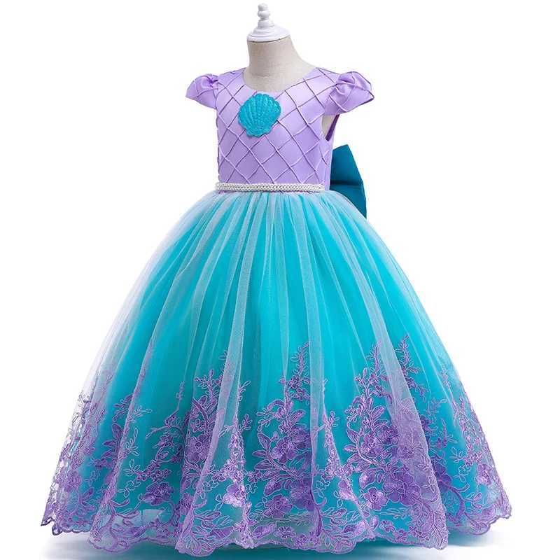 Disney Fantasy Little Mermaid Dress for Girls Carnival Halloween Role Play Childrens Lace Tail Princess Ariel Party Performance CostumeXJ250411