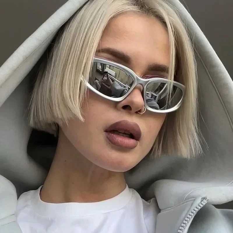 Mens Silver Y2K Sunglasses Outdoor Cycling Sports Sun Glasses Women Vintage Shades Trendy Punk Goggle Eyewear 2000S Aesthetic Z250411