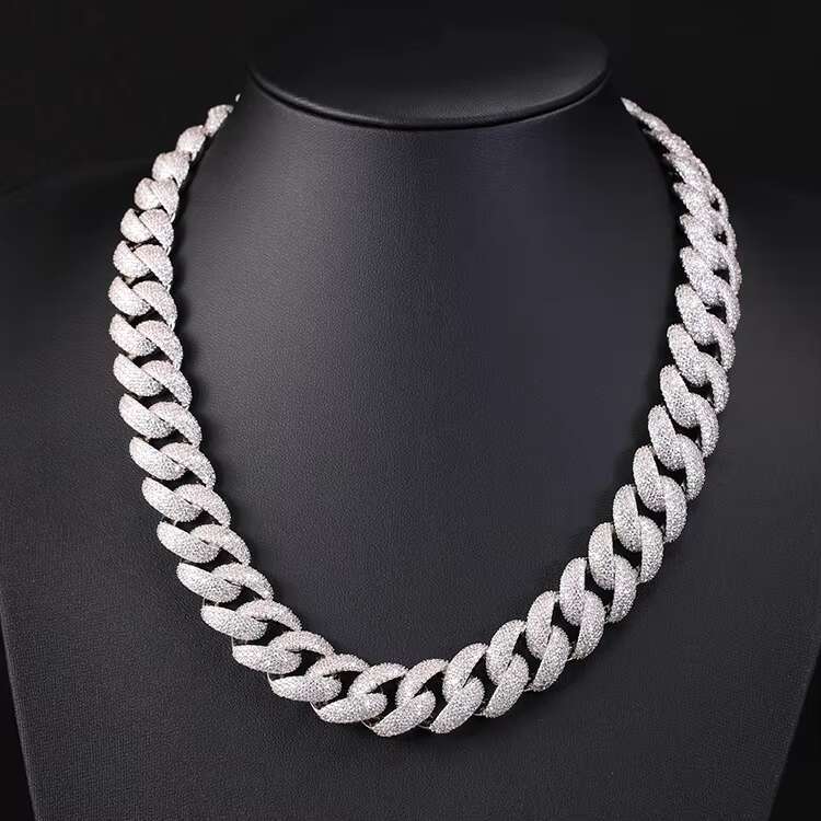 Fashion Jewelry Fully Iced Out Chain 17mm 4Rows Miami Moissanite Sterling Silver Cuban Chain for Men Hip Hop Necklace