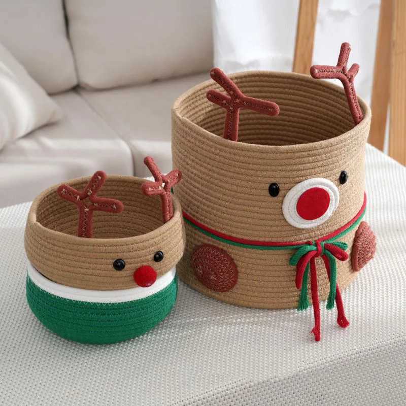 1pcs Christmas Reindeer Cotton Rope Woven Storage Basket Large Capacity He Clothing Storage Basket Christmas Decoration Y251112