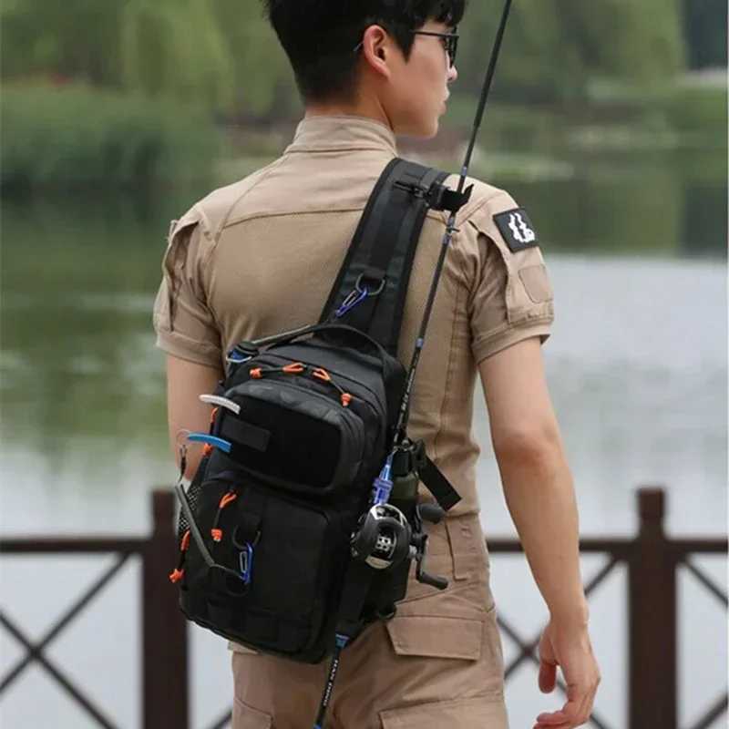 New Lure Box Gear Storage Bag Fishing Tackle Backpack Fanny Pack for Men Fly Fishing Backpack with Rod Holder Sling Shoulder Bag Z250411