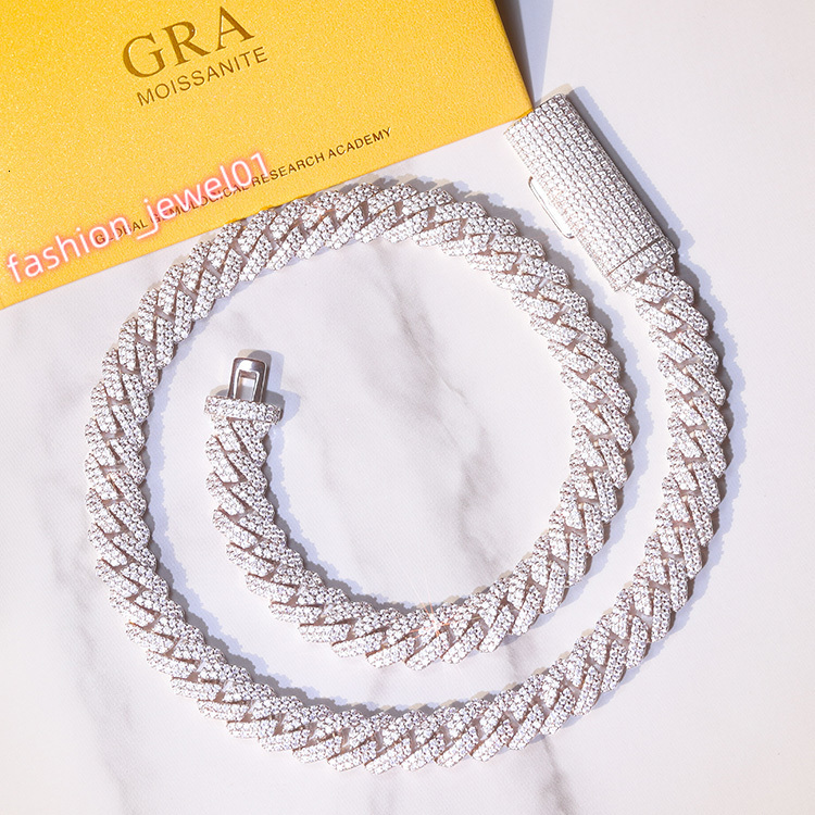 Factory Price High Quality 8mm 10mm 12mm 2rows Moissanite Diamond Chain S925 Sterling Silver Cuban Link Chain for Men