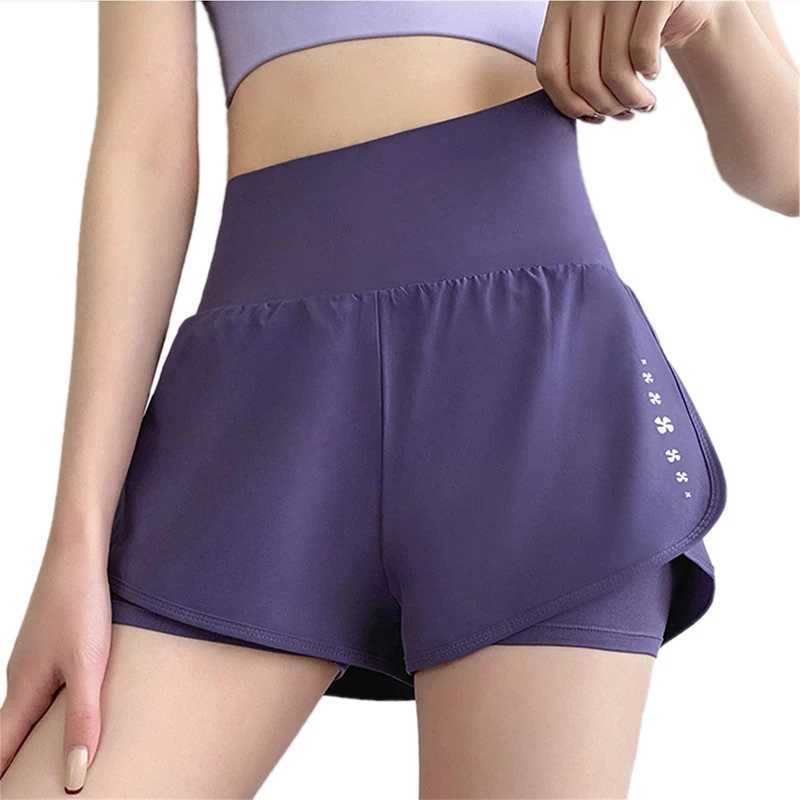 Womens high waisted sports shorts yoga tennis running Pilates bottom tight pockets fake two-piece sports pants Y250412